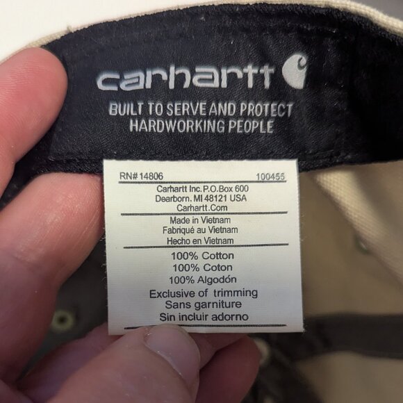 Carhartt Canvas Leather Patch Baseball Hat Dad Hat Trucker Unisex Cream Yellow - Picture 3 of 4